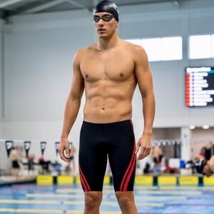 Speedo Mens Swim Jammers Knee Length Swimsuit Training‎ Black Red Size 24  Team